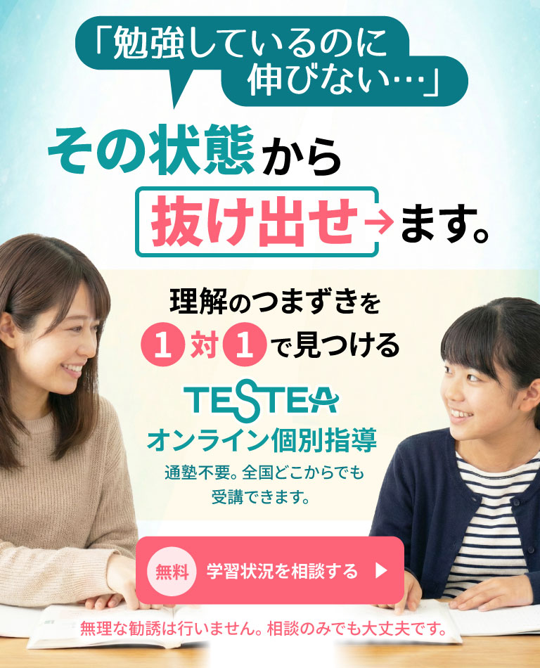 勉強しているのに伸びない。その状態から抜け出せます。理解のつまずきを1対1で見つけるTESTEAオンライン個別指導