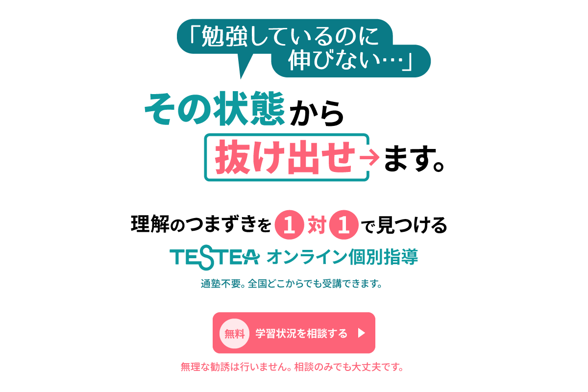 勉強しているのに伸びない。その状態から抜け出せます。理解のつまずきを1対1で見つけるTESTEAオンライン個別指導