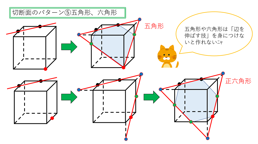 切断面のパターン（五角形、六角形）